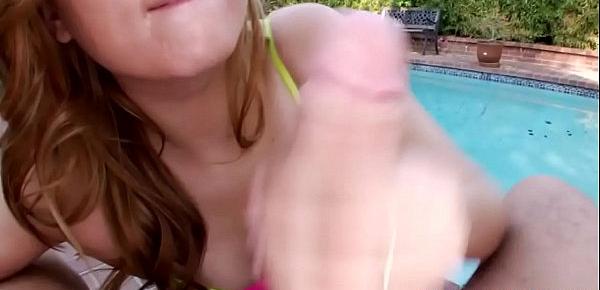  POV teen tugging and sucking dick outdoors